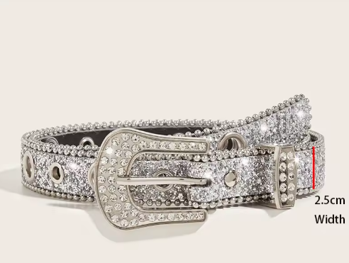 Gothic Black & Silver Metal Buckle Rhinestone Belt