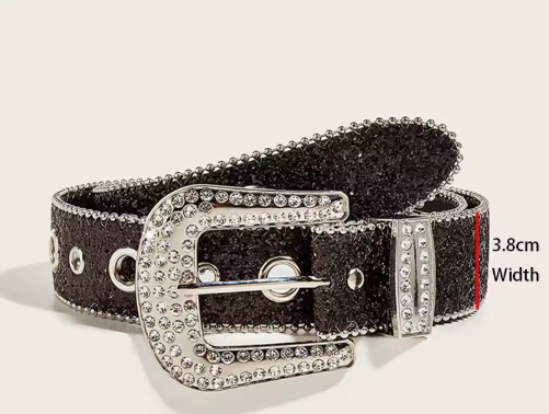 Gothic Black & Silver Metal Buckle Rhinestone Belt