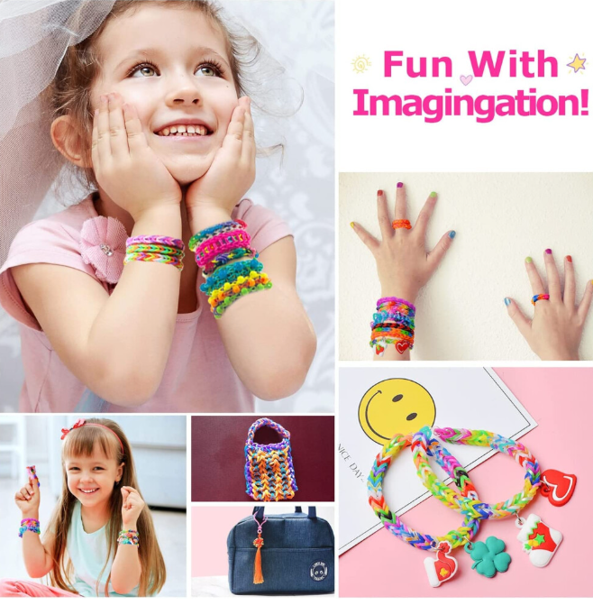 2500+ Loom Bands Kit with 3 Hooks, 96 S-Clips, Charms & Beads