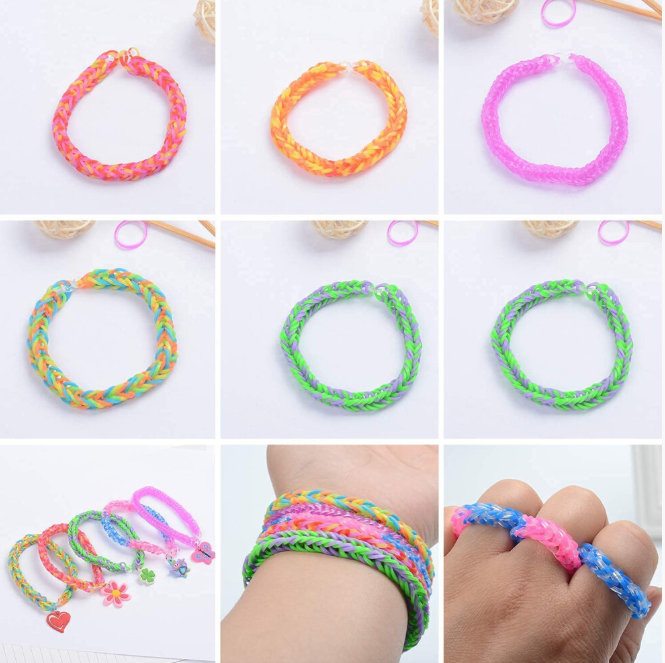 2500+ Loom Bands Kit with 3 Hooks, 96 S-Clips, Charms & Beads