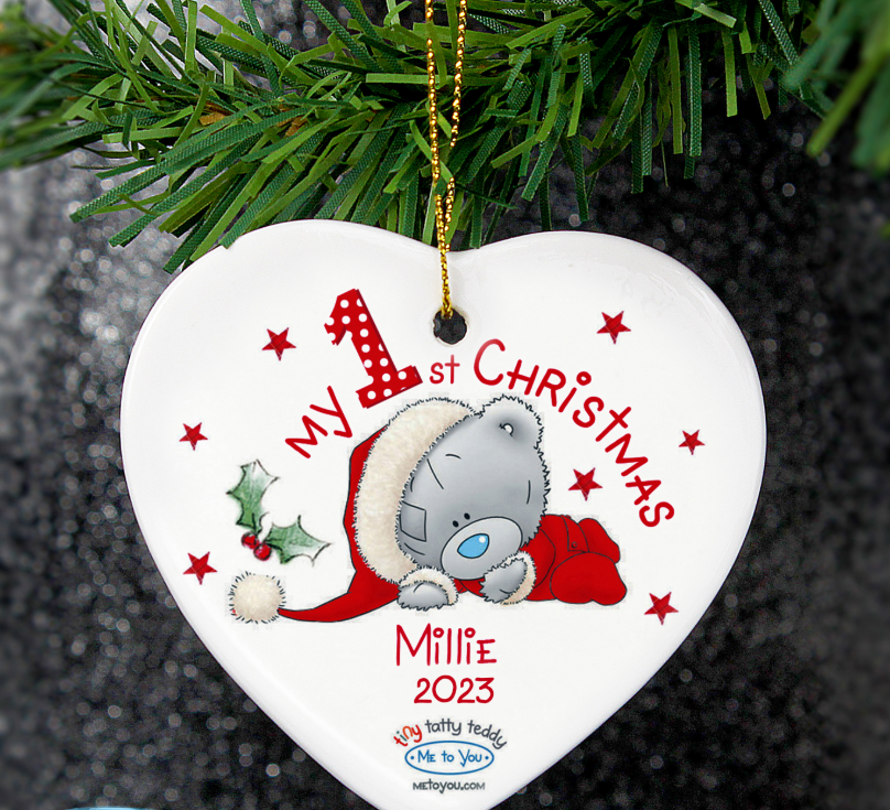 Personalised Me to You My 1st Christmas Ceramic Heart Decoration