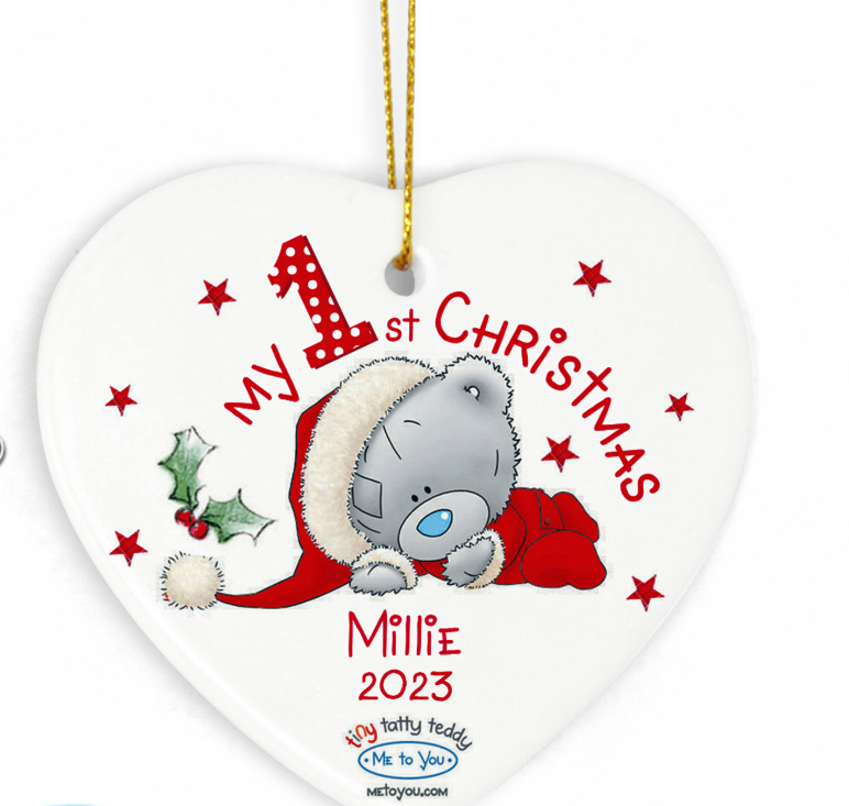 Personalised Me to You My 1st Christmas Ceramic Heart Decoration