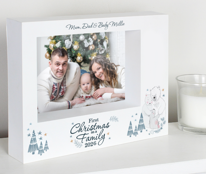 Personalised Polar Bear '1st Christmas As A Family' 5x7 Box Photo Frame