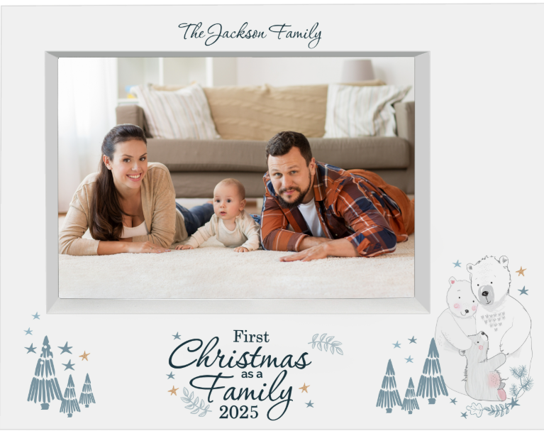 Personalised Polar Bear '1st Christmas As A Family' 5x7 Box Photo Frame