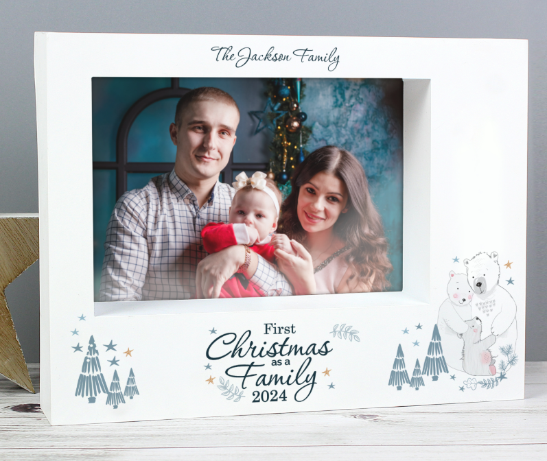 Personalised Polar Bear '1st Christmas As A Family' 5x7 Box Photo Frame