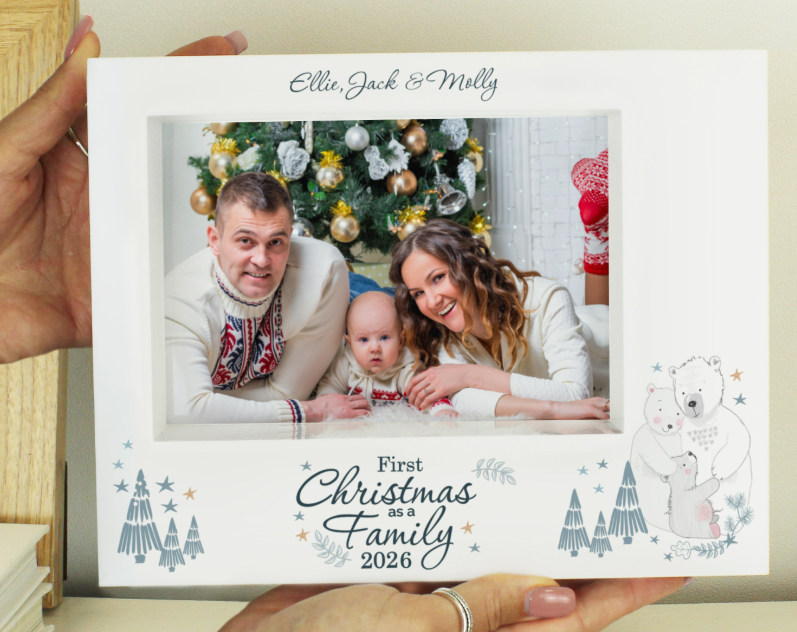 Personalised Polar Bear '1st Christmas As A Family' 5x7 Box Photo Frame
