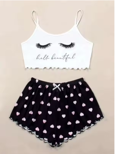 Women's Cute Crop Top &amp; Shorts Pyjama Set