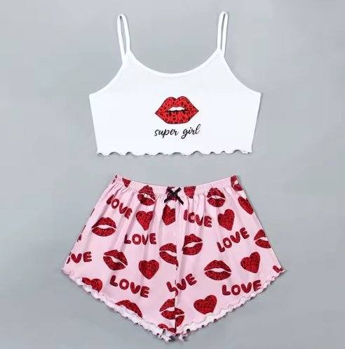 Women's Cute Crop Top &amp; Shorts Pyjama Set