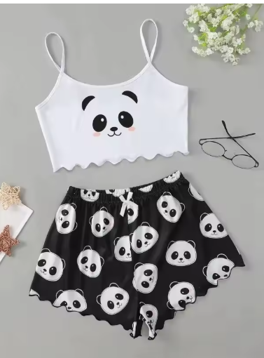 Women's Cute Crop Top &amp; Shorts Pyjama Set