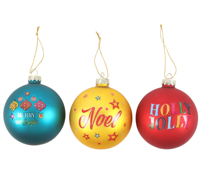 Set of 3 Nostalgic Christmas Glass Baubles