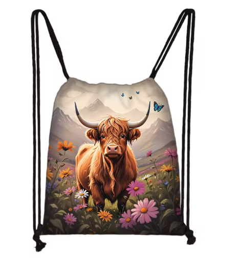 Highland Cow Drawstring Backpack