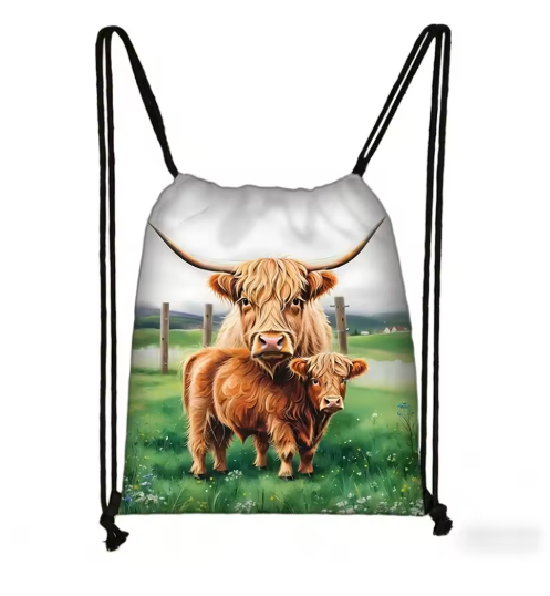 Highland Cow Drawstring Backpack