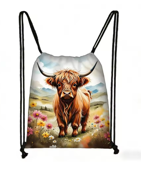 Highland Cow Drawstring Backpack
