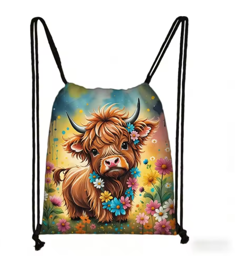 Highland Cow Drawstring Backpack