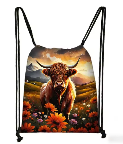 Highland Cow Drawstring Backpack