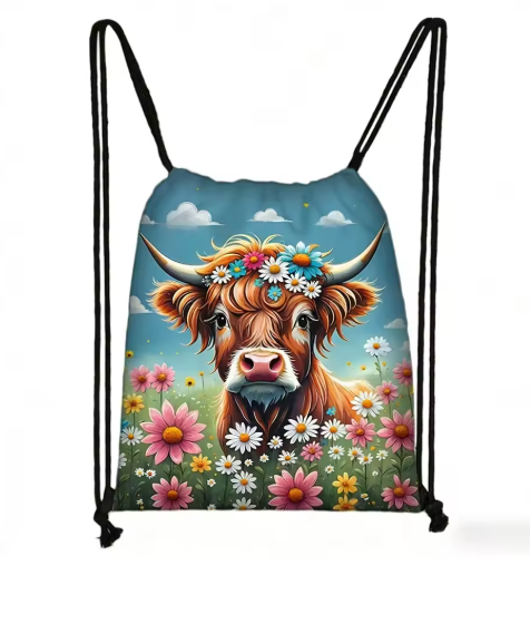 Highland Cow Drawstring Backpack