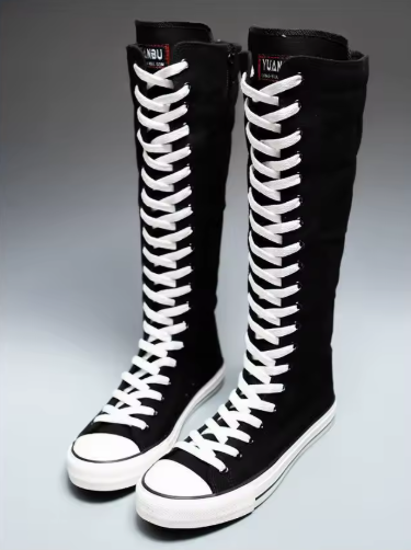 Women's Knee High Lace-Up Canvas Boots