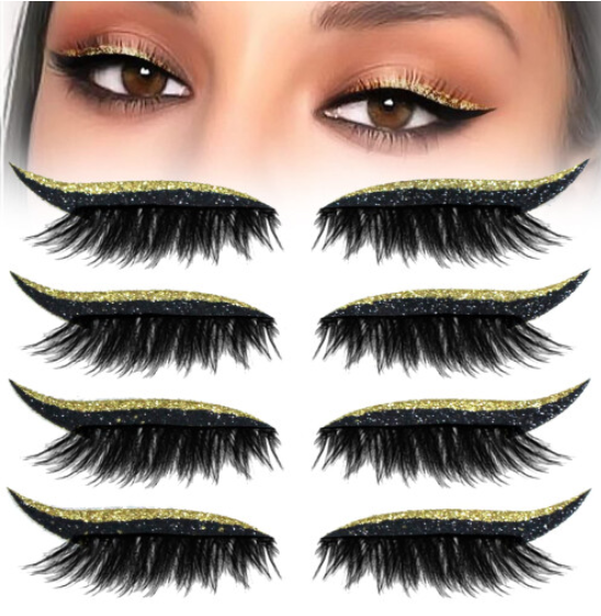 Reusable Glitter Eyeliner and Eyelash Stickers Gold Waterproof