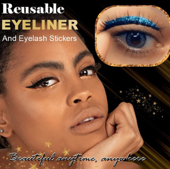 Reusable Glitter Eyeliner and Eyelash Stickers Gold Waterproof