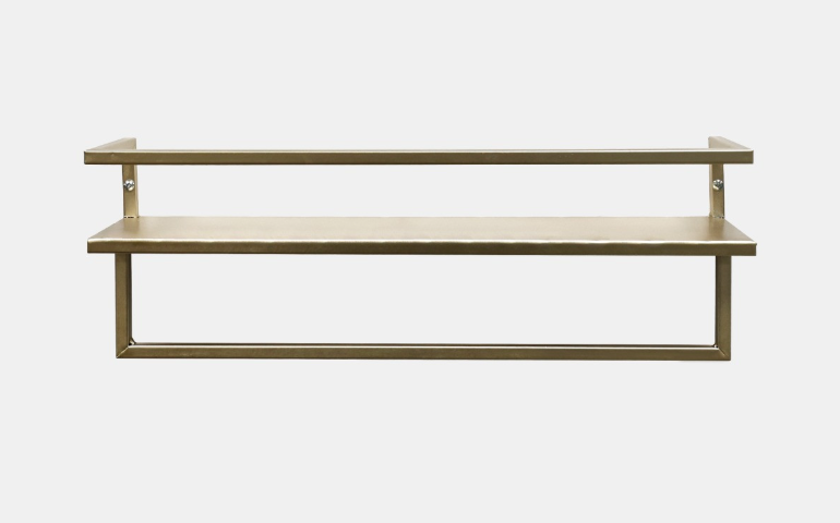 Mounted Towel Rail With Shelf - Gold