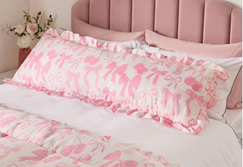 Bow Print Frill Edge Bolster Pillow