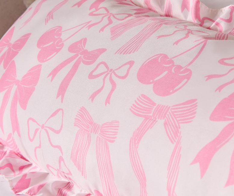 Bow Print Frill Edge Bolster Pillow
