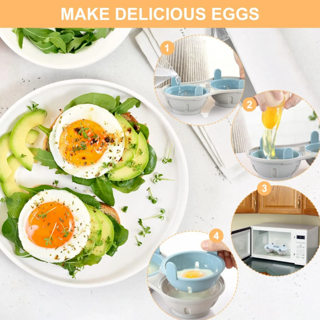 2PCS Microwave Egg Poacher 2 Cavity Silicone Egg Cooker