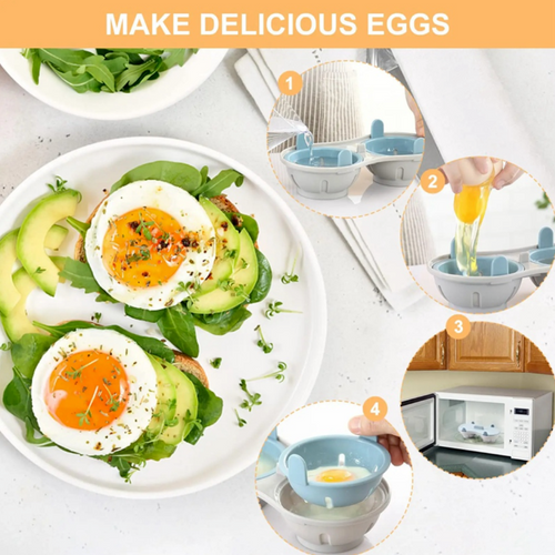 2PCS Microwave Egg Poacher 2 Cavity Silicone Egg Cooker