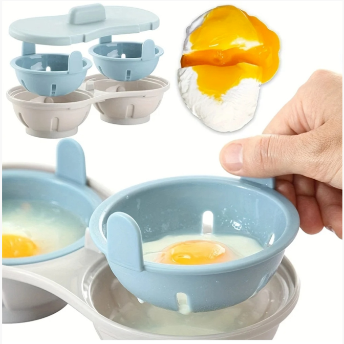 2PCS Microwave Egg Poacher 2 Cavity Silicone Egg Cooker