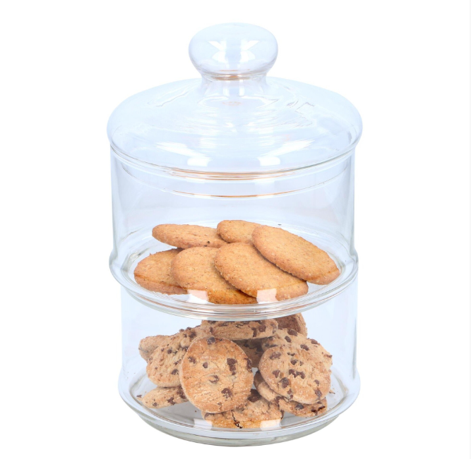 2 Tier Stackable Glass Cookie Jar Decorative Sweet Container With Lid