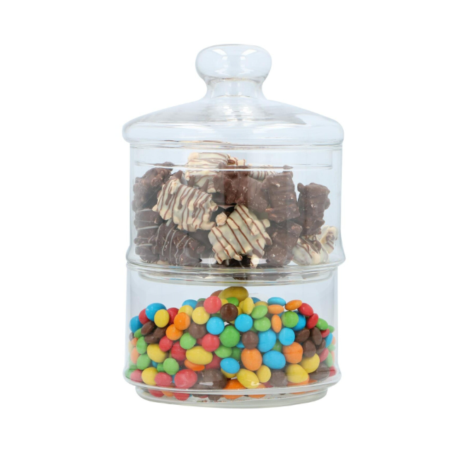 2 Tier Stackable Glass Cookie Jar Decorative Sweet Container With Lid