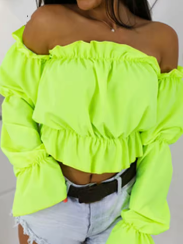 Off-Shoulder Frill Sleeve Crop Top