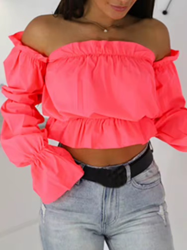 Off-Shoulder Frill Sleeve Crop Top