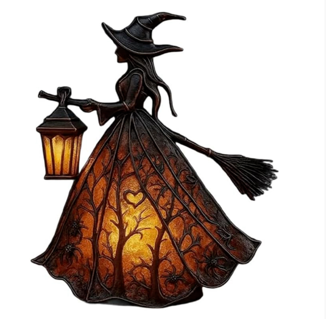 Halloween Witch Gothic Spooky Witch Décor with Holding Lantern