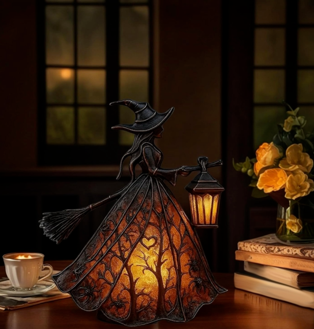 Halloween Witch Gothic Spooky Witch Décor with Holding Lantern