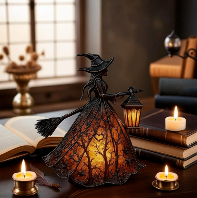 Halloween Witch Gothic Spooky Witch Décor with Holding Lantern
