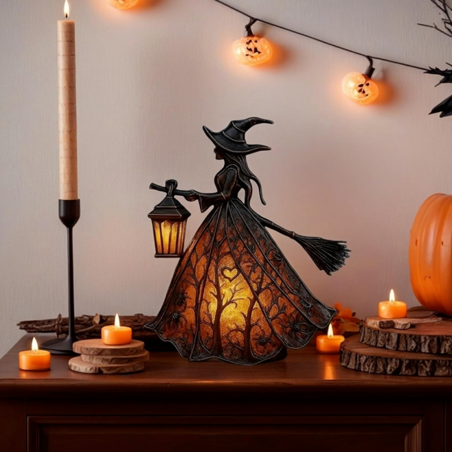 Halloween Witch Gothic Spooky Witch Décor with Holding Lantern