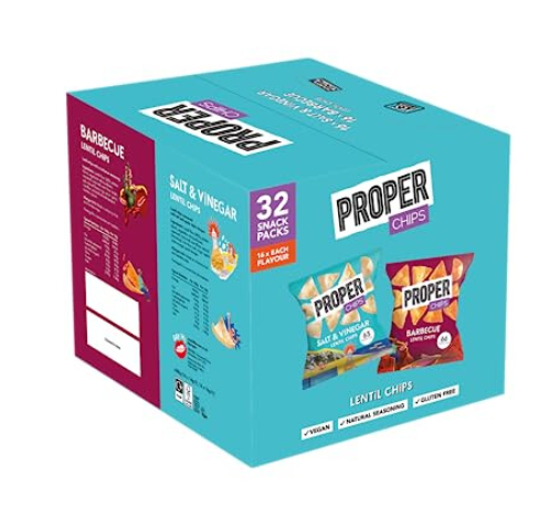 PROPERCHIPS -  Lentil Chips, Vegan, Gluten Free Snacks, 14g, 32 Packs.