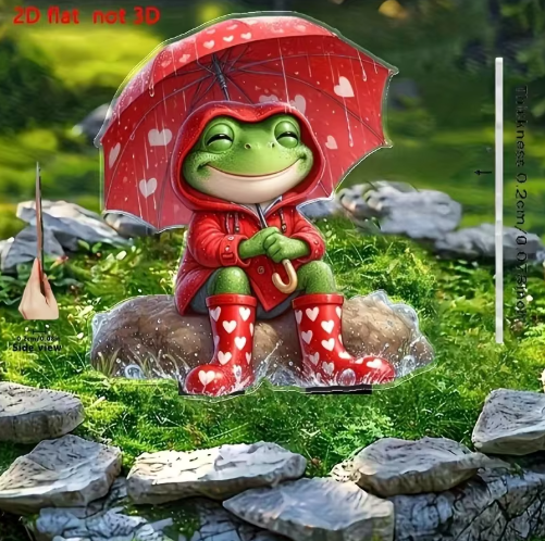 Heart Umbrella Frog Garden Stake Decoration