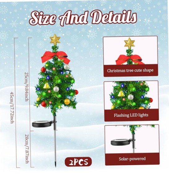 2PCS Solar Christmas Tree 17.7 Inch Solar Christmas Lights