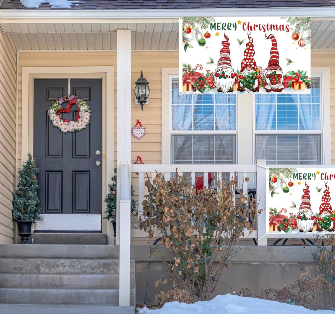 Christmas Happy Banner 3x5 Ft Double Sided, Winter Holiday Decoration