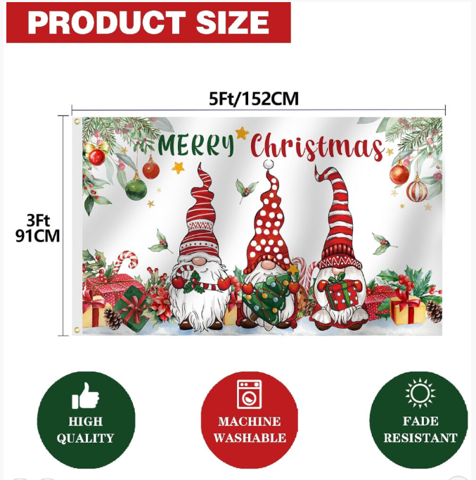 Christmas Happy Banner 3x5 Ft Double Sided, Winter Holiday Decoration