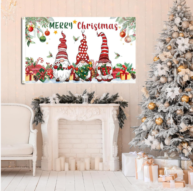 Christmas Happy Banner 3x5 Ft Double Sided, Winter Holiday Decoration
