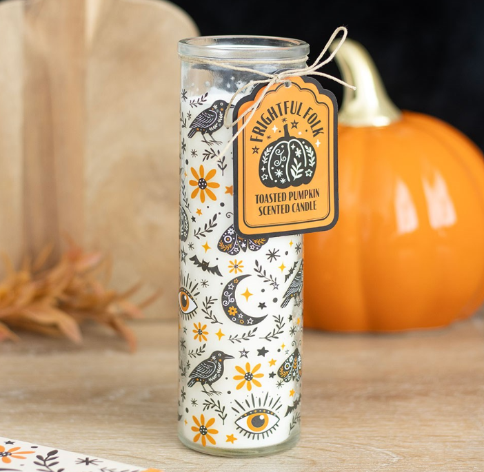 Frightful Folk Print Toasted Pumpkin Scented Tube Candle