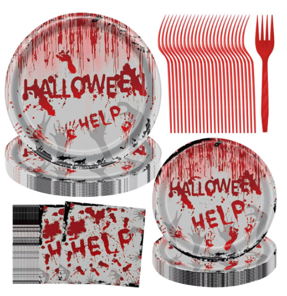 Halloween Supplies Plates Napkins And Fork Set Halloween