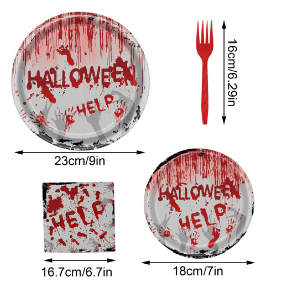 Halloween Supplies Plates Napkins And Fork Set Halloween