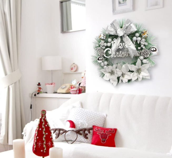 Christmas Wreath 30cm Artificial Front Door Wreath Hanging Garland