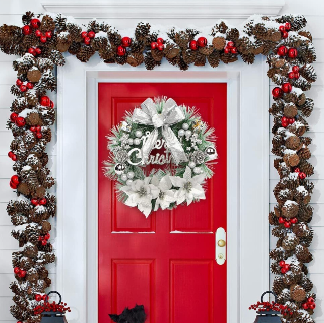 Christmas Wreath 30cm Artificial Front Door Wreath Hanging Garland