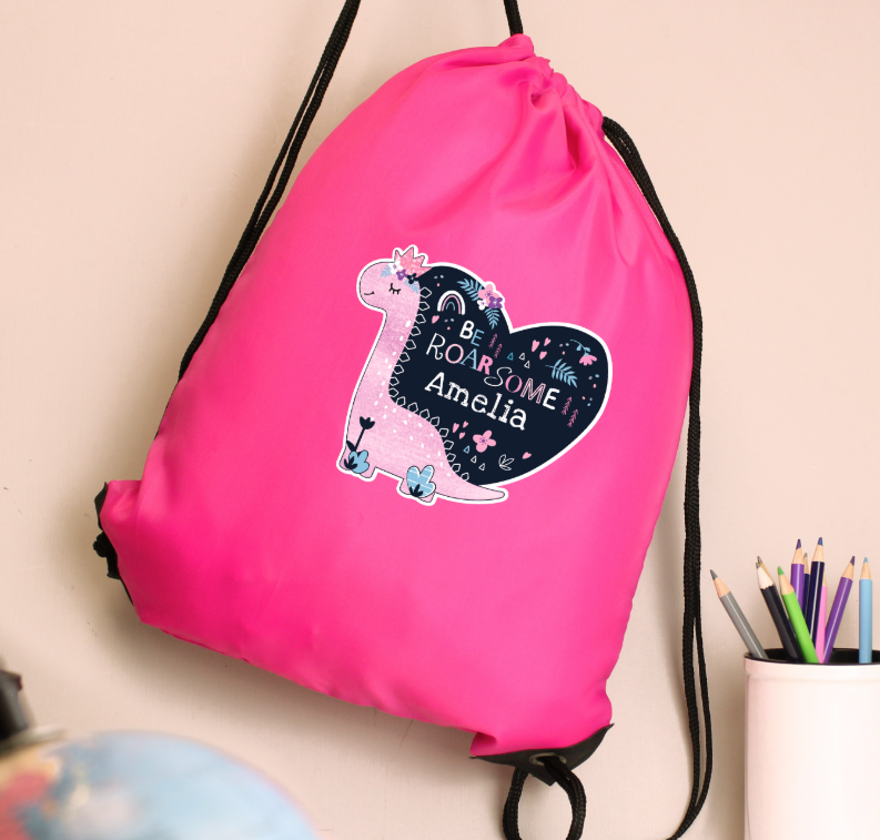 Personalised Dinosaur Pink Kit Bag
