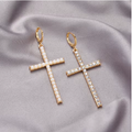 Minimalist Zircon & Pearl Cross Drop Earrings